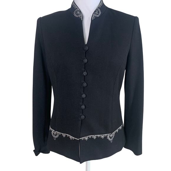 Vintage Kasper Size 4P Embroidered Dressy Blazer Jacket Black Formal Career - Picture 1 of 9